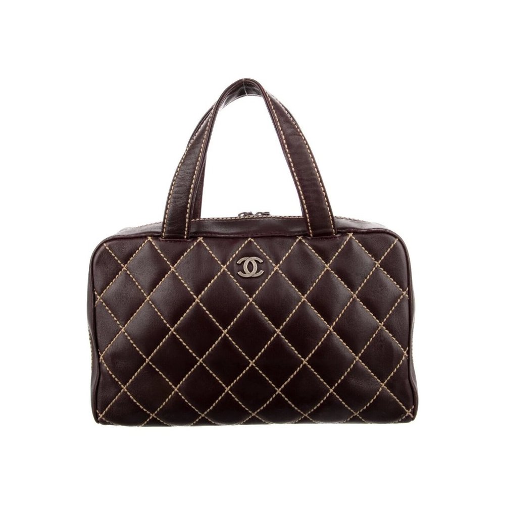 Chanel Wild Stitch Brown Leather Squared Diamond Stitching Top Handle Bag